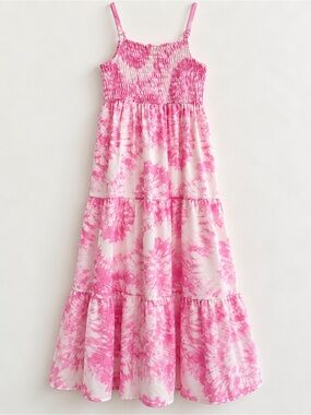 NWT 32 Degrees Girls Pink Tie Dye Boho Maxi Dress M 10/12